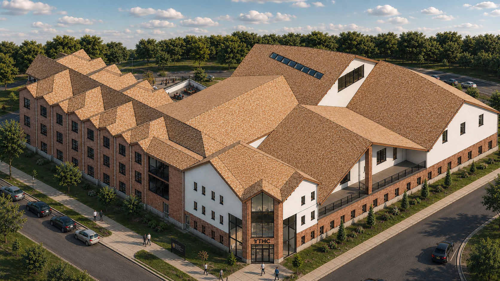Aerial rendering of a transitional housing concept